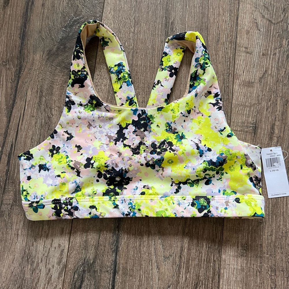 Neon yellow flower sports bra Old Navy NWT  girls 10-12